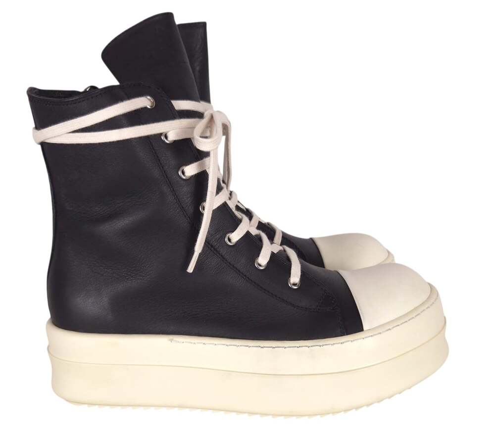 Rick Owens Mega Bumper Sneakers US 11 EU 44 Mens Black Leather Side Zip $1625